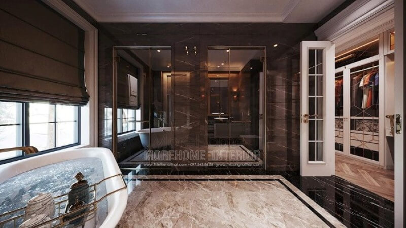 Trang trí nội thất phòng tắm có bồn đẹp, sang trọng. Thiết kế nội thất bệt thự Hà Nội